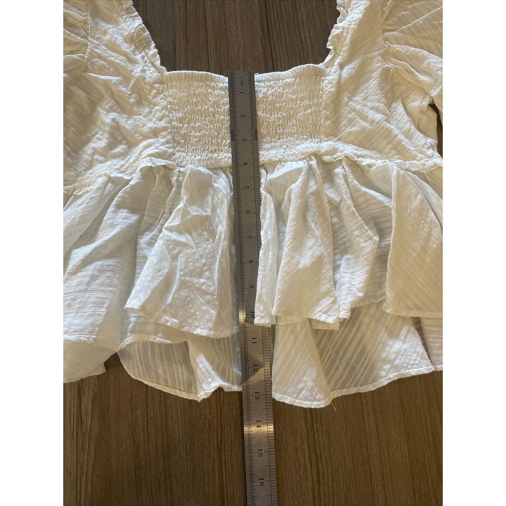 Free People Leave It To Me Babydoll Top Blouse  Puff Sleeves in Ivory Size Small - Picture 9 of 10